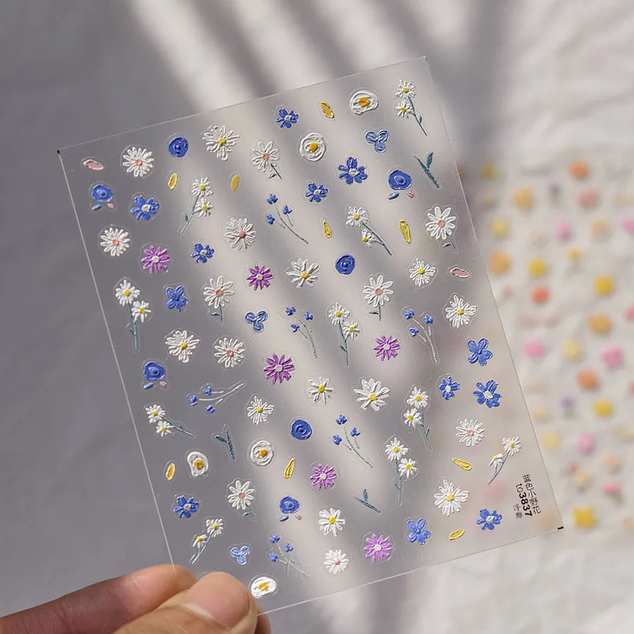 Wild Flower Nail Art Stickers Blooming Flowers Embossed Sticker Decals to3784