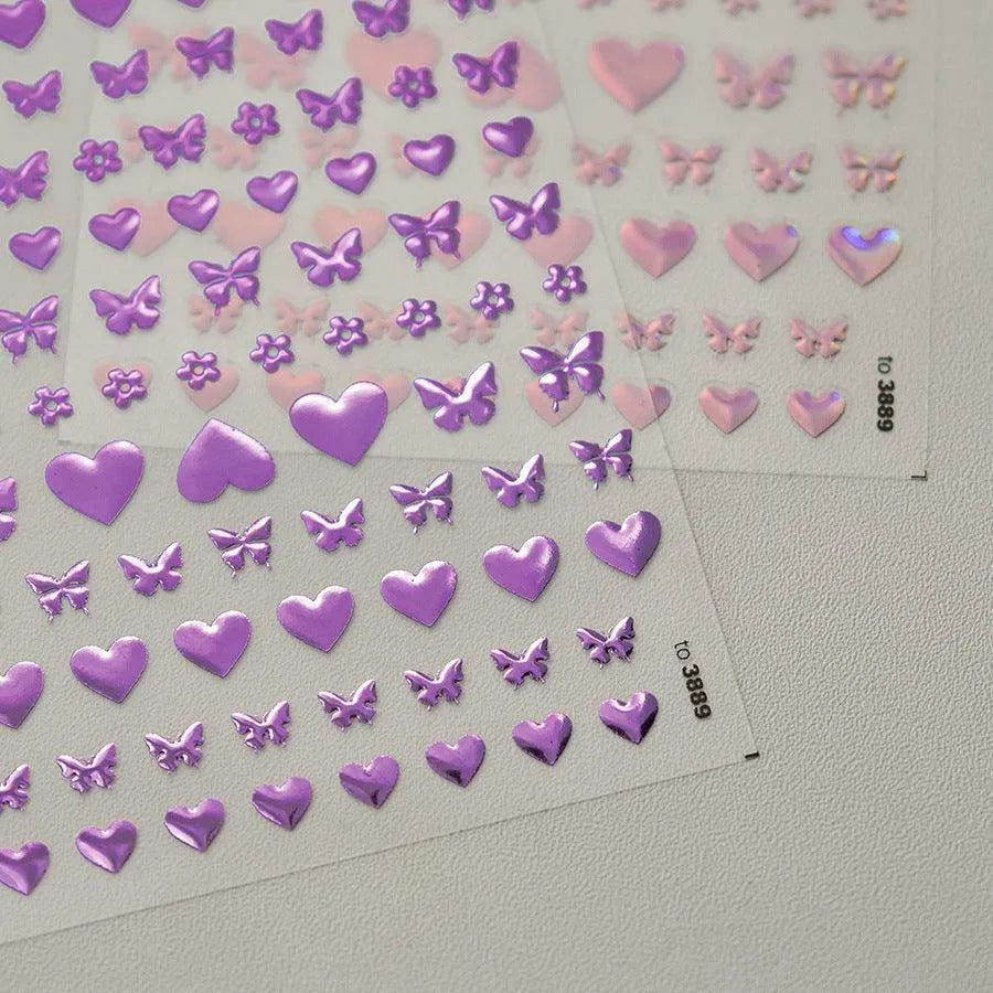 Laser Love Nail Art Stickers Adhesive Embossed Shiny Heart Sticker Decals for Valentine's Day to3889 Purple