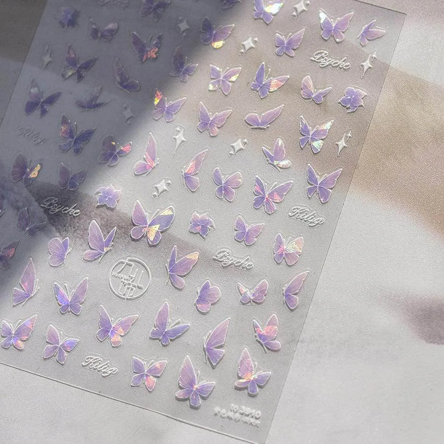 Auroral Shell Light Butterfly Nail Art Stickers Black Butterfly Adhesive Sticker Decals to3910
