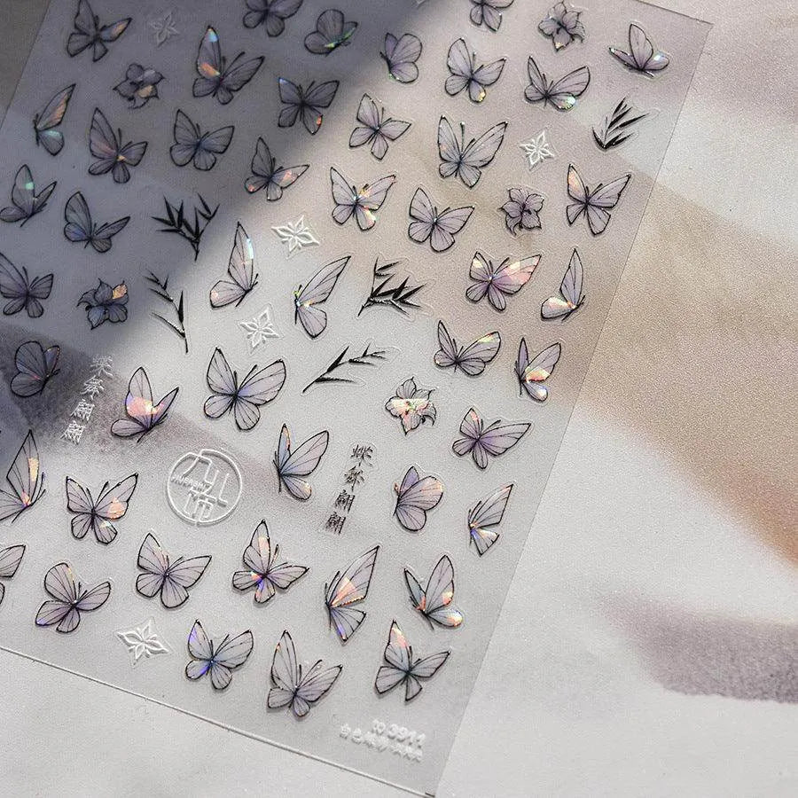 Auroral Shell Light Butterfly Nail Art Stickers Black Butterfly Adhesive Sticker Decals to3911