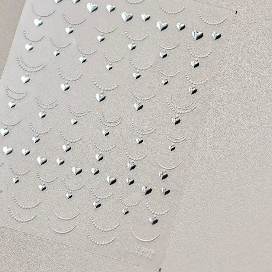 Necklace Design Nail Art Stickers Adhesive Embossed Rhinestone Heart Shape Pendant Sticker Decals to3919 Silver