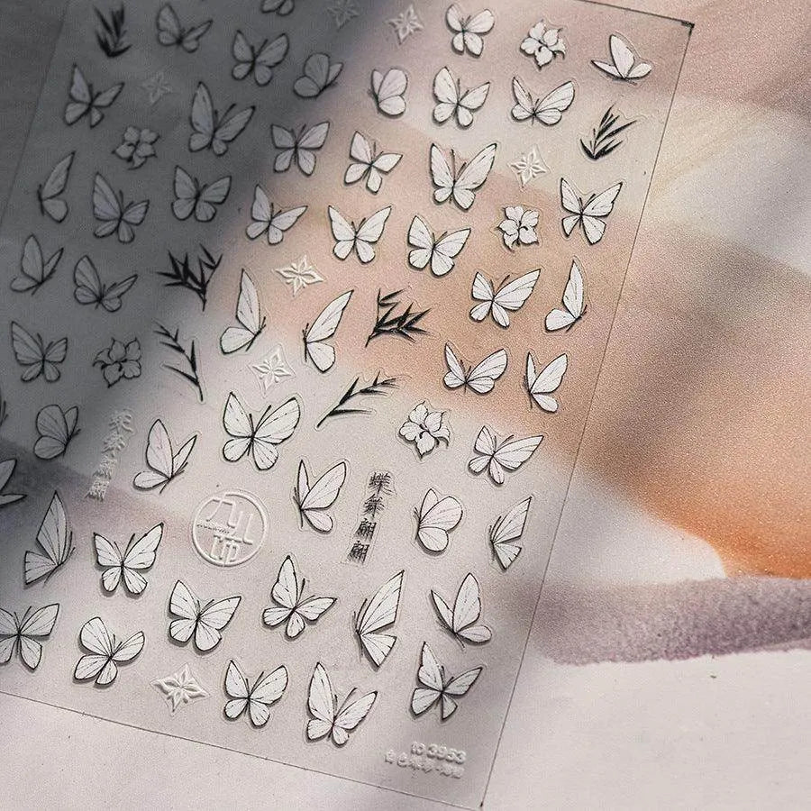 Black White Butterfly Nail Art Stickers Butterfly Wings Adhesive Sticker Decals to3953