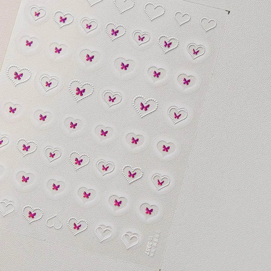 Hollow Heart Nail Art Stickers Adhesive Embossed Love Sticker Decals to3957 Peachblow