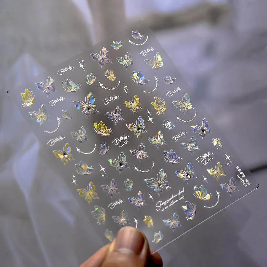 Aurora Butterfly Nail Art Stickers With Beads Shell Light Butterfly Wings Adhesive Sticker Decals to4044