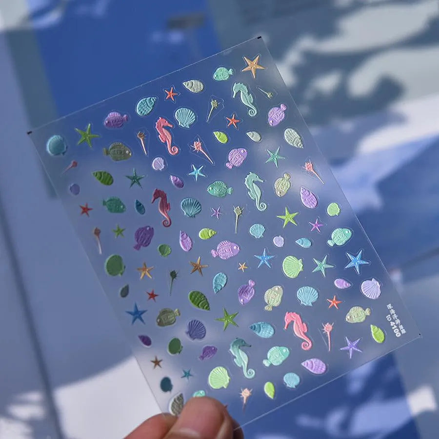 Pastel Marine Life Nail Art Stickers Adhesive Embossed Jellyfish Sticker Decals to4100 embossed