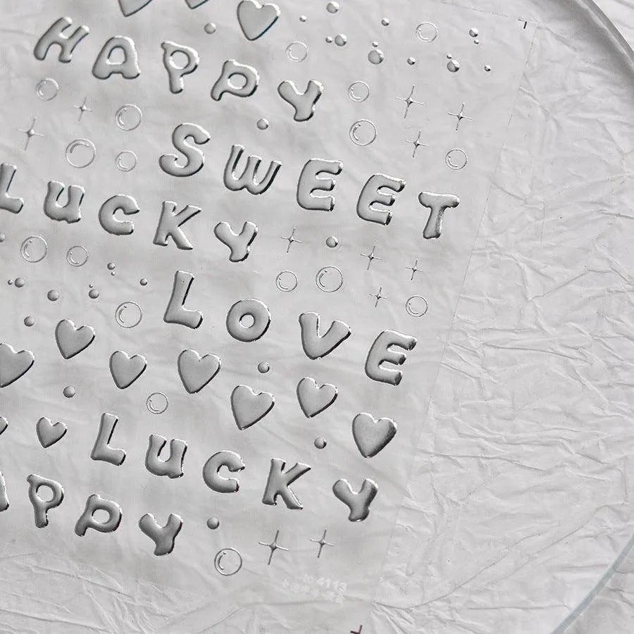 Metal Color Nail Art Stickers Gold Alphabet Adhesive Embossed Sticker Decals to4113 Silver