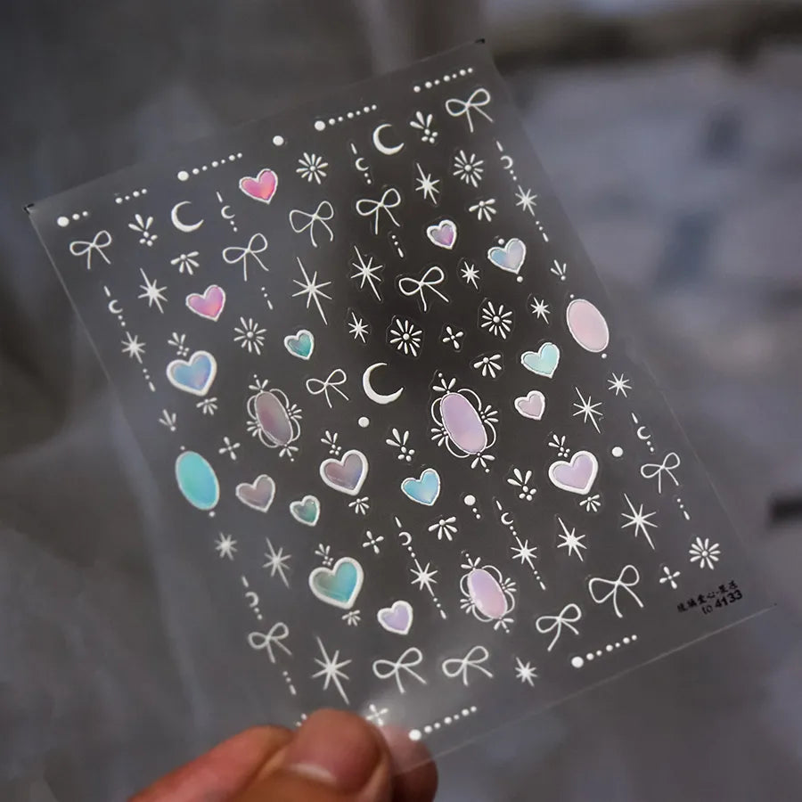 Holographic Heart Star Nail Stickers - Cute Iridescent DIY Nail Art Decals to3913
