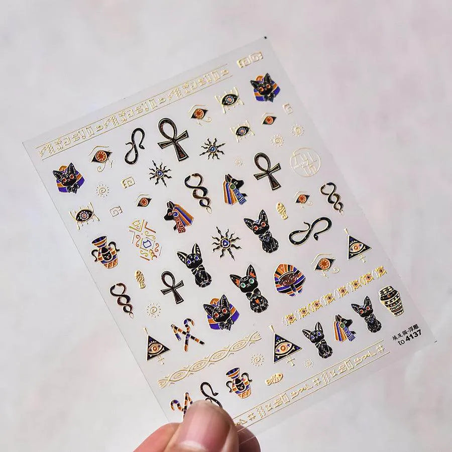 Egyptian Nail Art Stickers Adhesive Embossed Triangle Eyes Cat Sticker Decals to4137 embossed