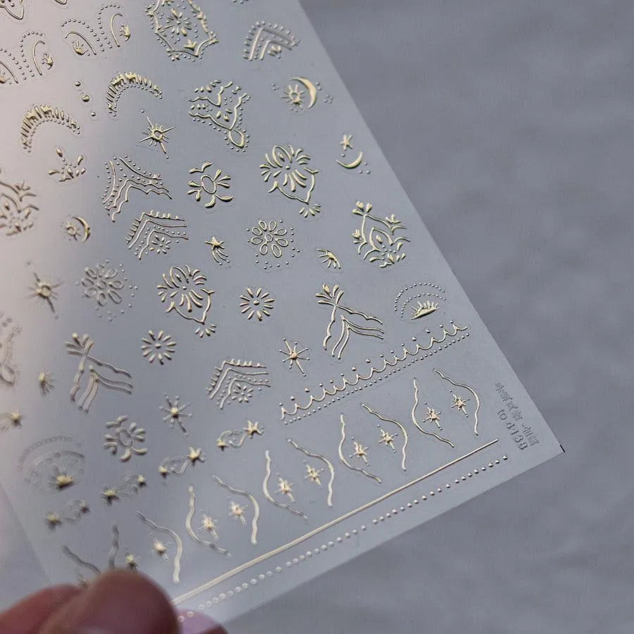 Vintage Nail Art Stickers Adhesive Gold Silver Damask Sticker Decals to4138 Gold