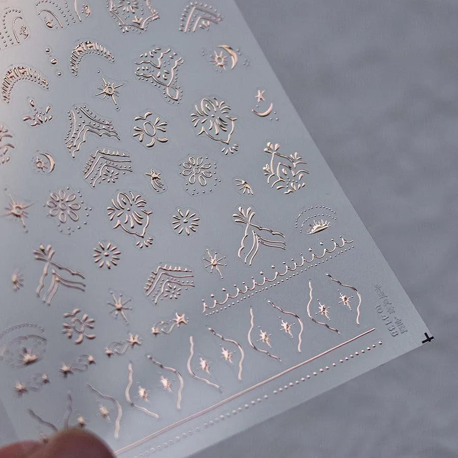 Vintage Nail Art Stickers Adhesive Gold Silver Damask Sticker Decals to4138 Rose Gold