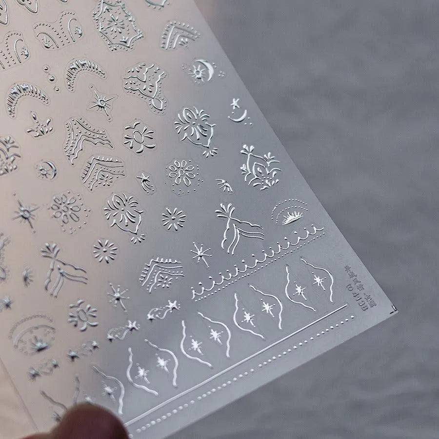 Vintage Nail Art Stickers Adhesive Gold Silver Damask Sticker Decals to4138 Silver