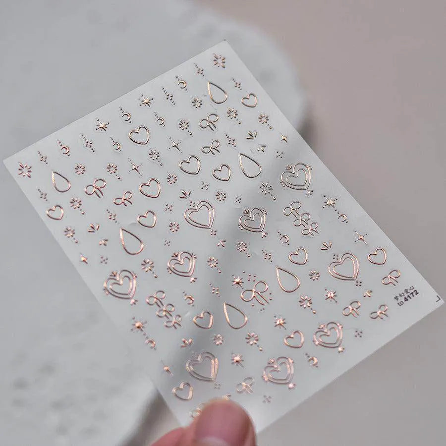 Metal Heart Bow Nail Art Stickers Adhesive Embossed Sticker Decals to4172 rose gold