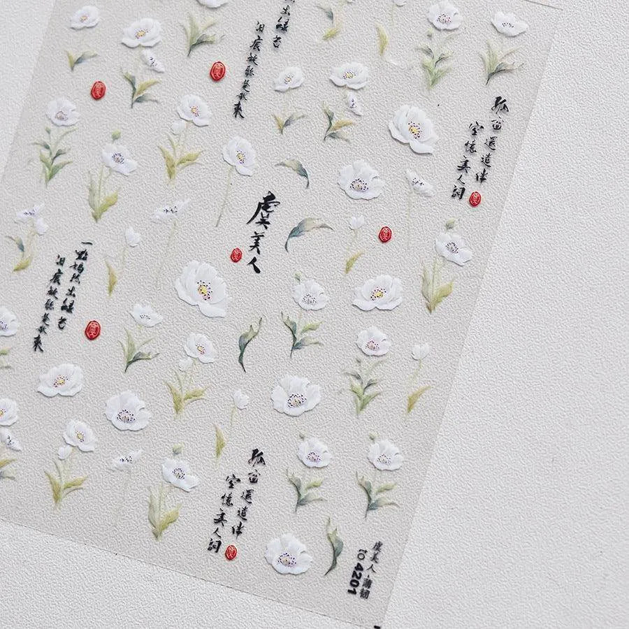 Flower Plum Nail Art Stickers Corn Poppy Adhesive Embossed Sticker Decals to4201
