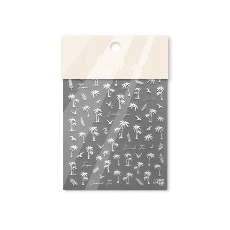 5D Palm Tree Nail Stickers – Black, White, Gold & Silver Tropical Nail Decals