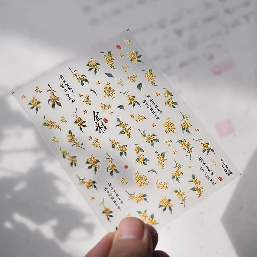 Flower Blossom Nail Art Stickers Adhesive Embossed Osmanthus Sticker Decals to4276