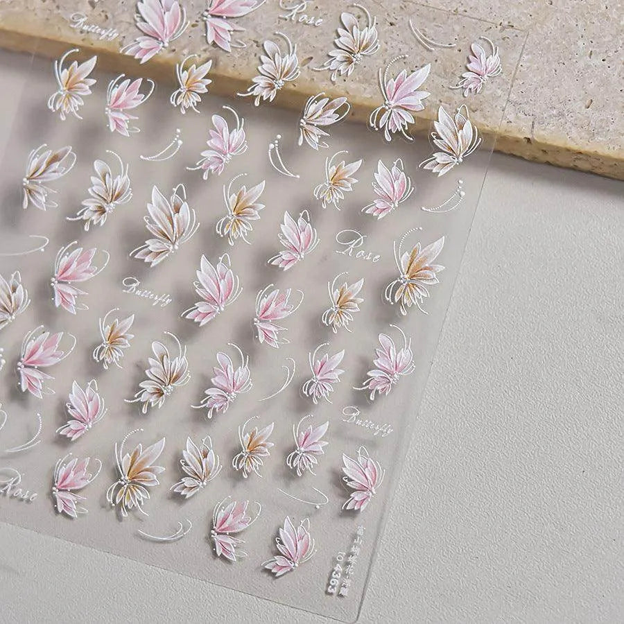 Butterfly Flower Nail Art Stickers Adhesive Embossed Sticker Decals to4363 embossed