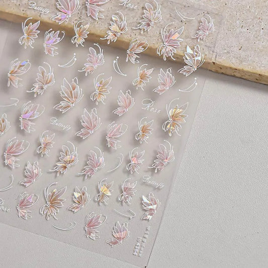 Butterfly Flower Nail Art Stickers Adhesive Embossed Sticker Decals to4364 shell light