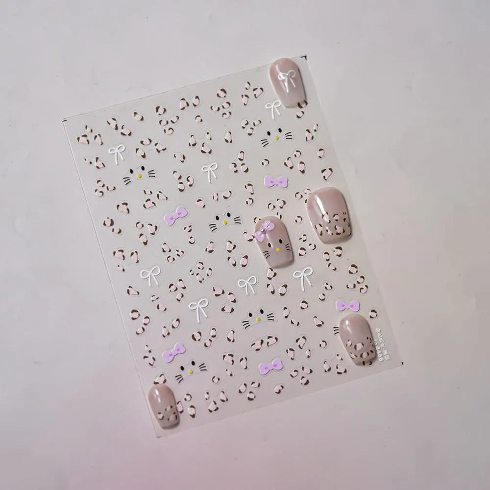 Nail Art Stickers Pink Leopard Bow Knot Adhesive Sticker Decals to4466