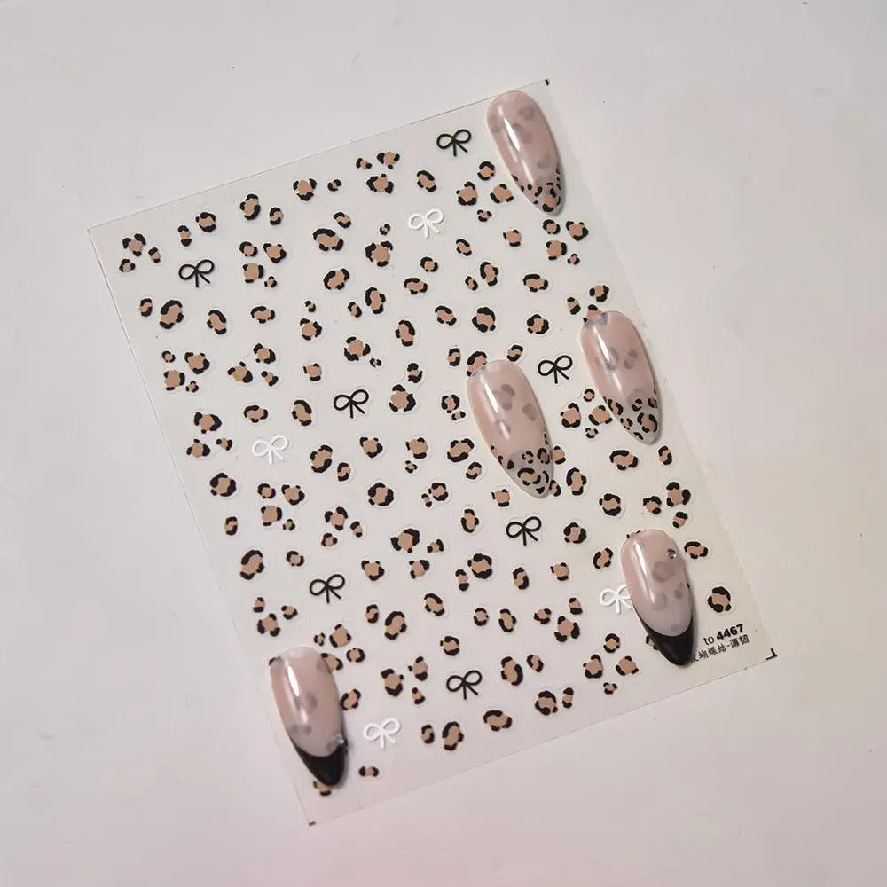Nail Art Stickers Pink Leopard Bow Knot Adhesive Sticker Decals to4467