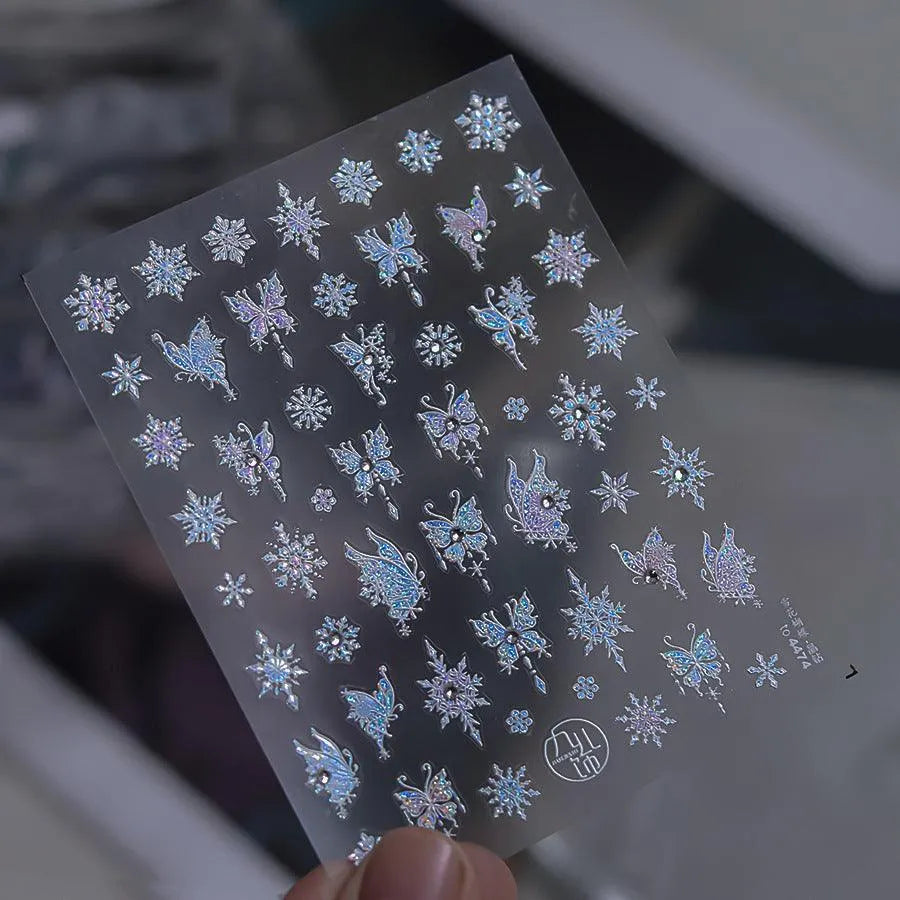 Snowflake Butterfly Nail Art Stickers Adhesive Embossed Sticker Decals to4474