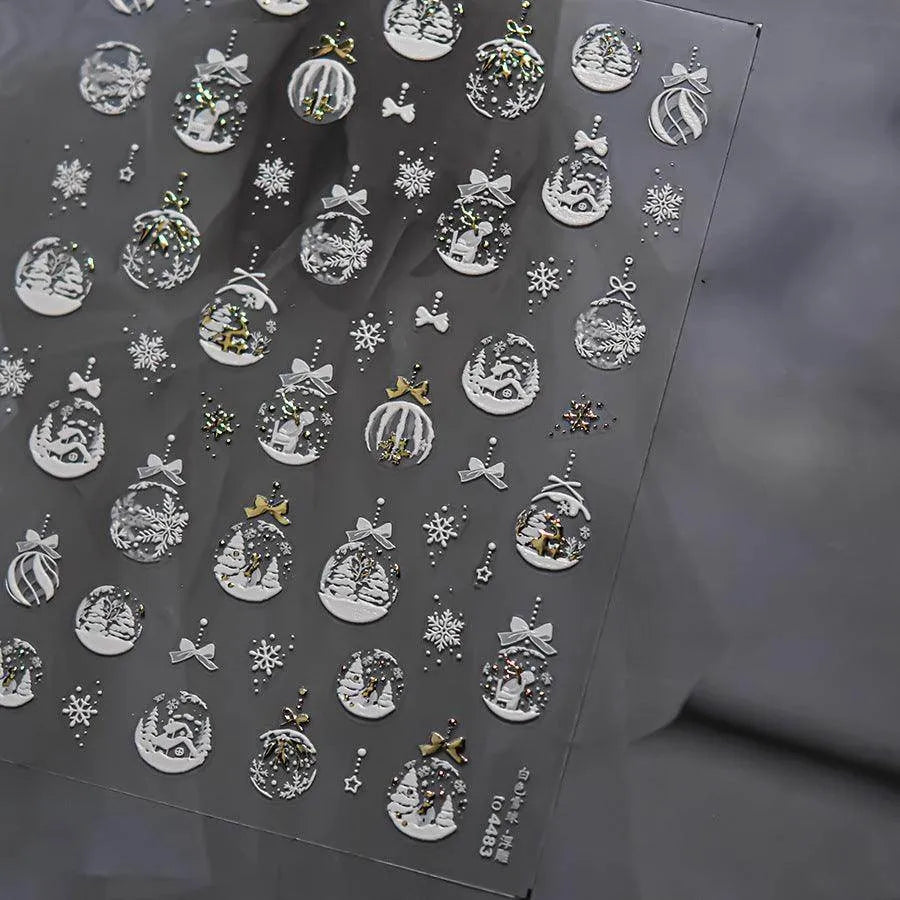 Aurora Crystal Ball Nail Art Stickers Snowball 3D Adhesive Embossed Sticker Decals to4483 Gold