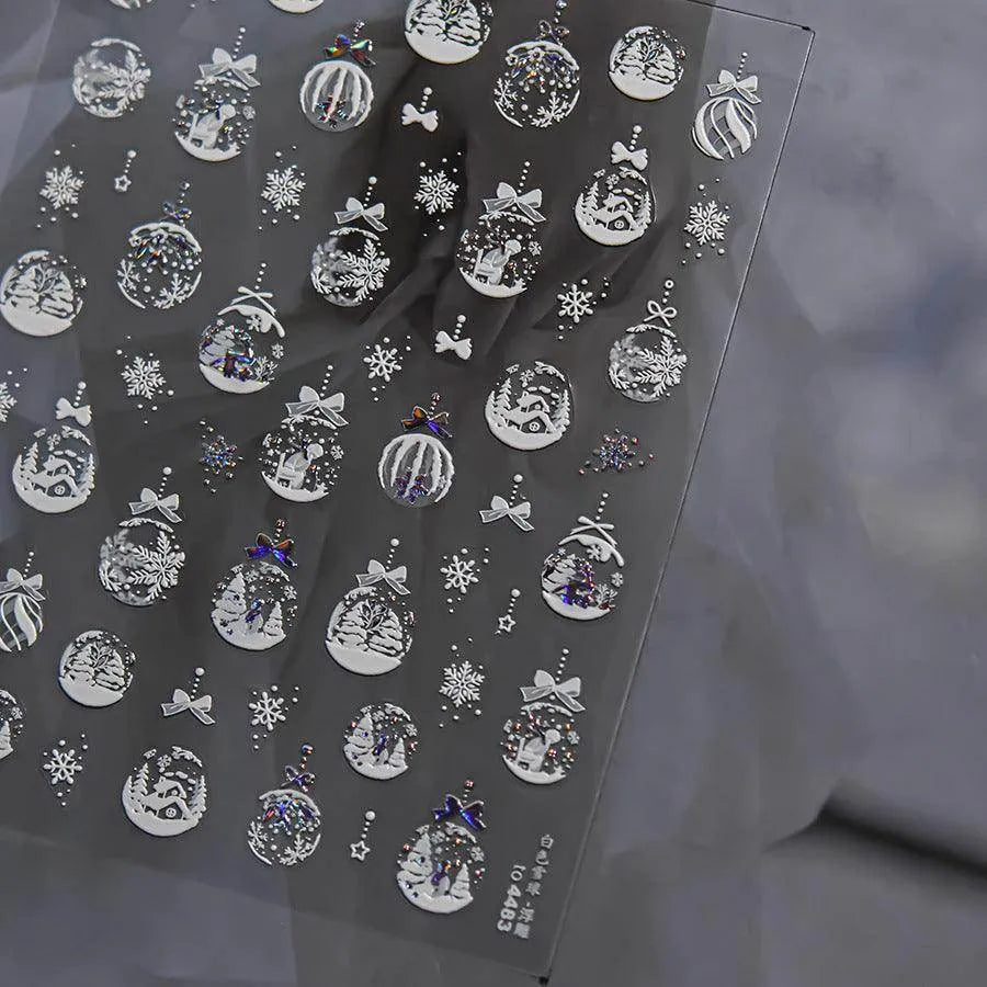 Aurora Crystal Ball Nail Art Stickers Snowball 3D Adhesive Embossed Sticker Decals to4483 Laser