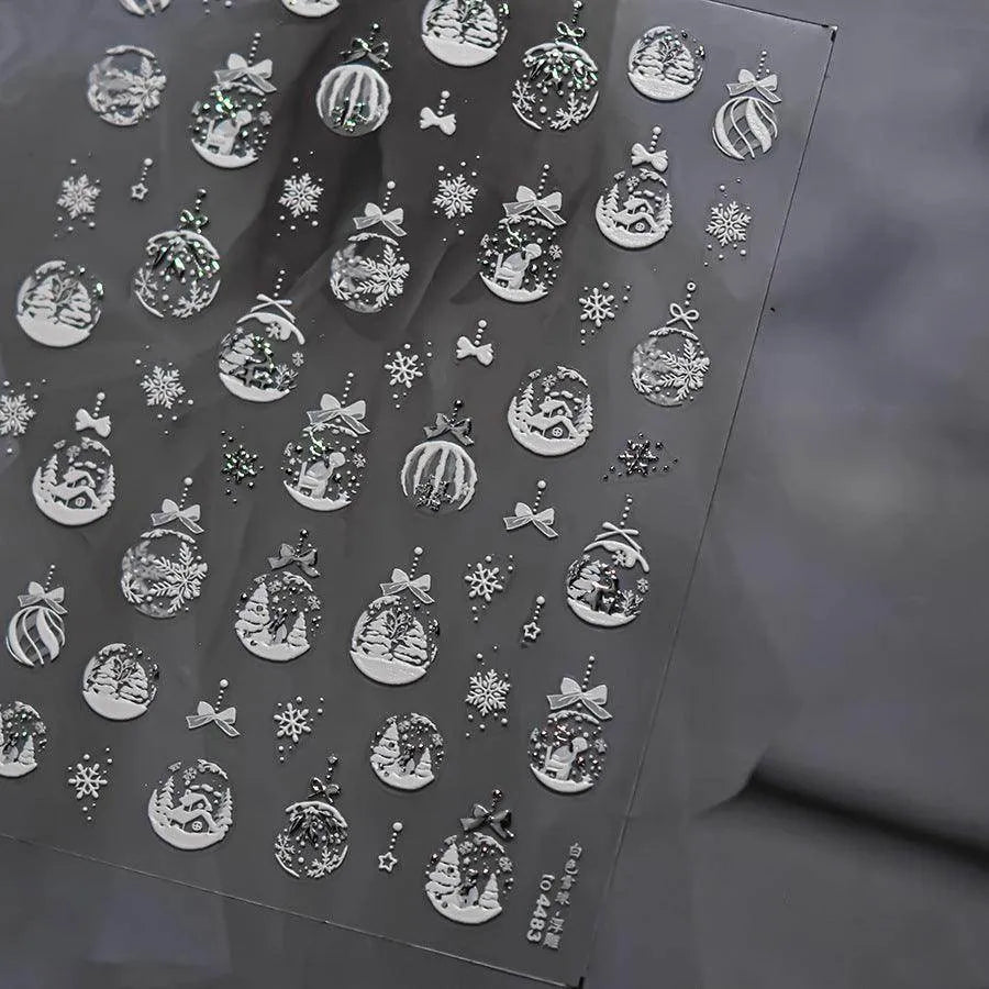 Aurora Crystal Ball Nail Art Stickers Snowball 3D Adhesive Embossed Sticker Decals to4483 Silver