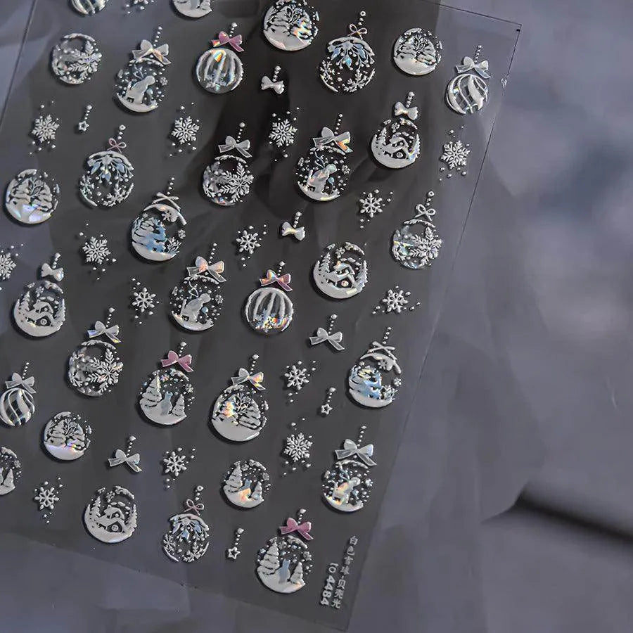 Aurora Crystal Ball Nail Art Stickers Snowball 3D Adhesive Embossed Sticker Decals to4484