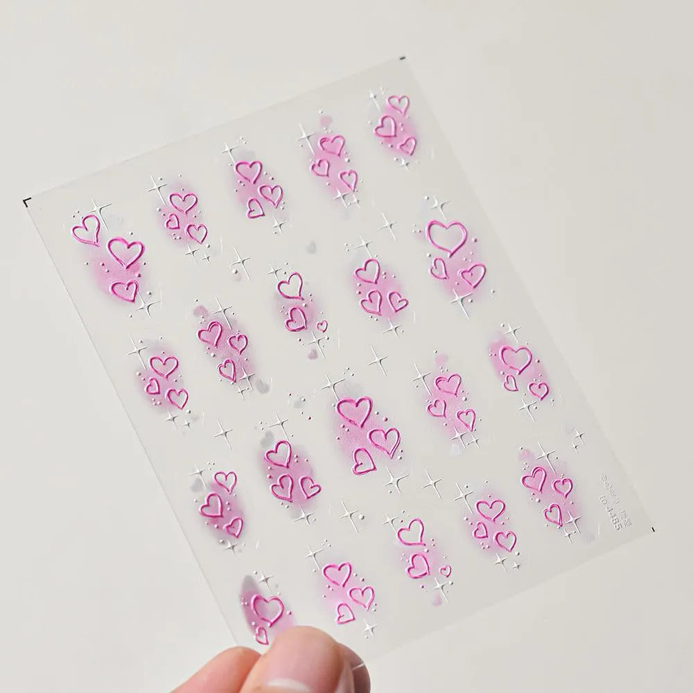 Pink Heart Shape Nail Art Stickers Love Heart Valentines Adhesive Embossed Sticker Decals to4485