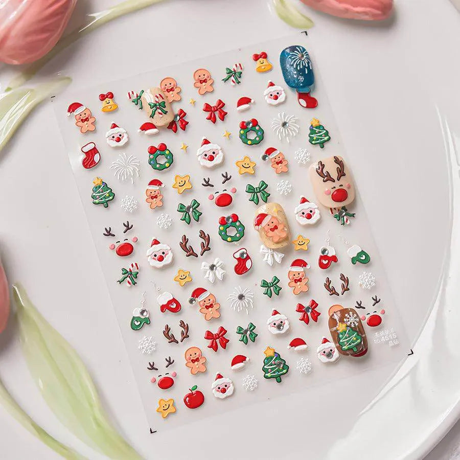 Christmas Crystal Balls Nail Art Stickers Xmas Snowflake Adhesive Embossed Sticker Decals to4515