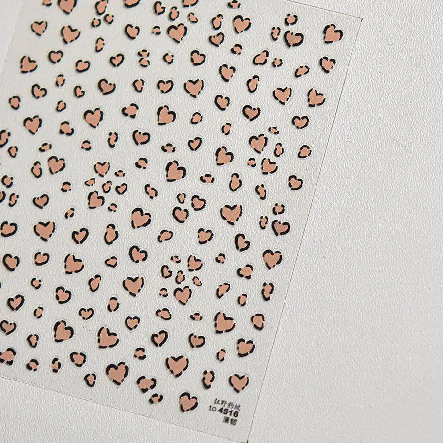 Leopard Print Nail Art Stickers Heart Shape Adhesive Embossed Sticker Decals to4516
