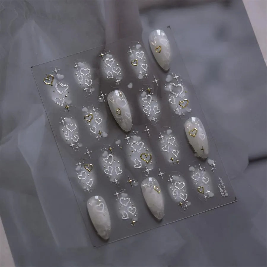 Pink Heart Shape Nail Art Stickers Love Heart Valentines Adhesive Embossed Sticker Decals to4537 gold