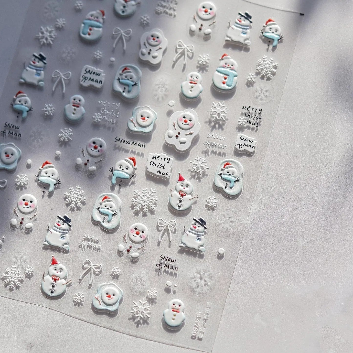 Snowman Nail Art Stickers Adhesive Embossed Christmas Snowflake Sticker Decals to4760