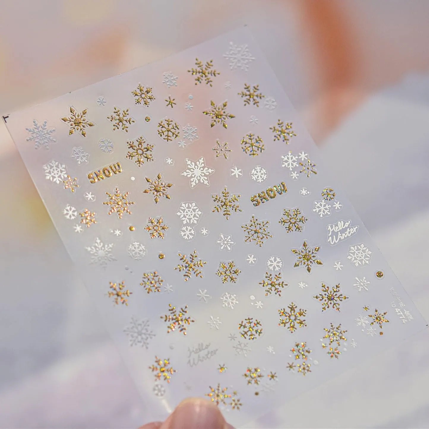 Shiny Glitter Snowflake Nail Art Stickers Adhesive Embossed Gold Snowflake Sticker Decals to4774 Shiny Gold