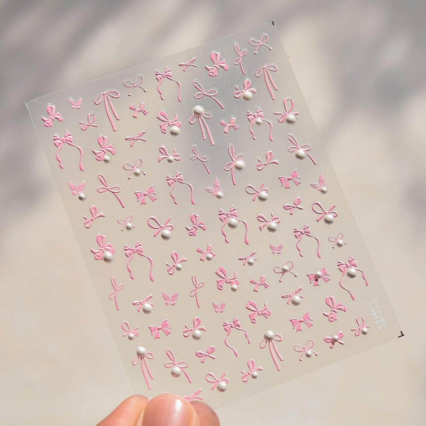 Bow With Pearl Nail Art Stickers Adhesive Embossed Red Bow-tie Sticker Decals to4819-3 Pink