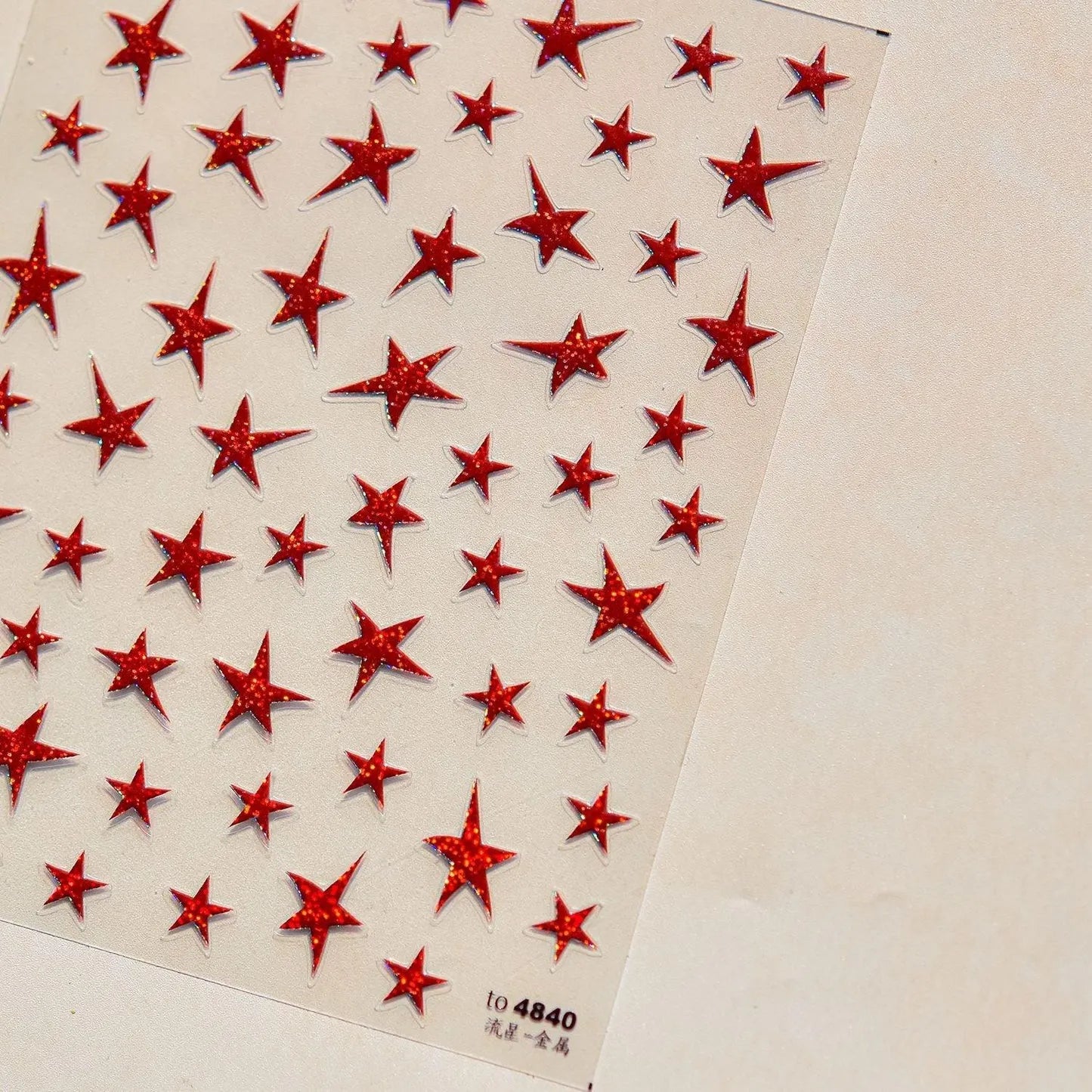 Shiny Star Nail Art Stickers Adhesive Embossed Red Stars Sticker Decals to4840 Red