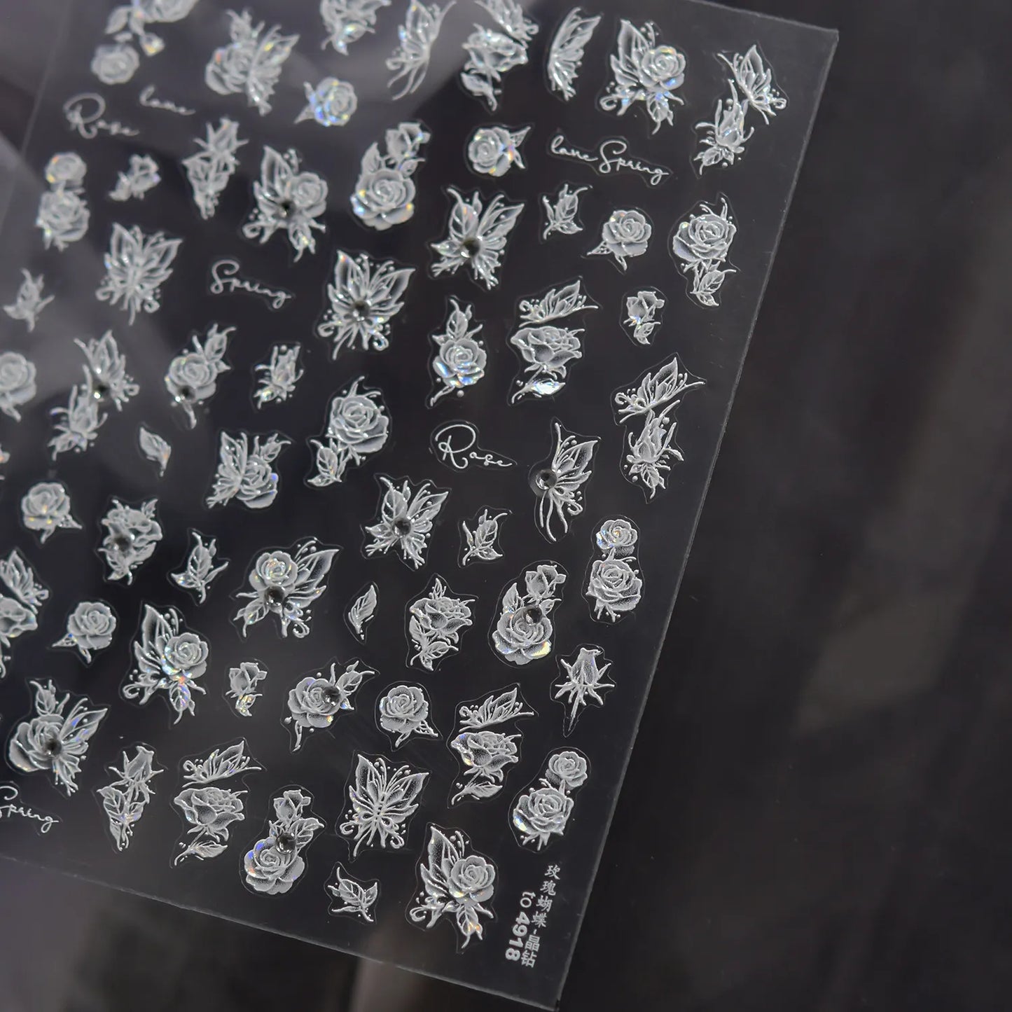 5D Embossed Floral Nail Stickers - White Lily & Rose Nail Art Decals 4918
