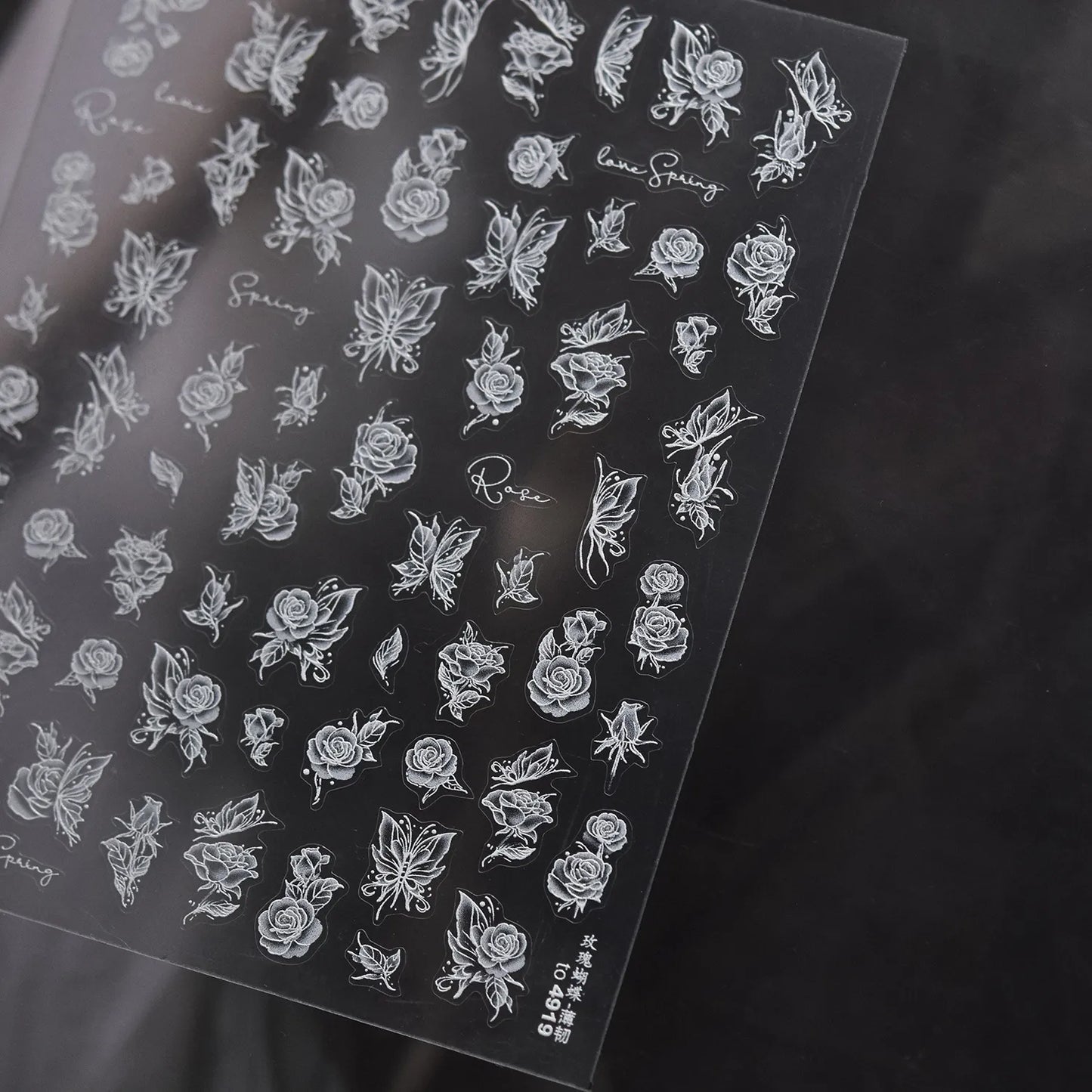 5D Embossed Floral Nail Stickers - White Lily & Rose Nail Art Decals 4919