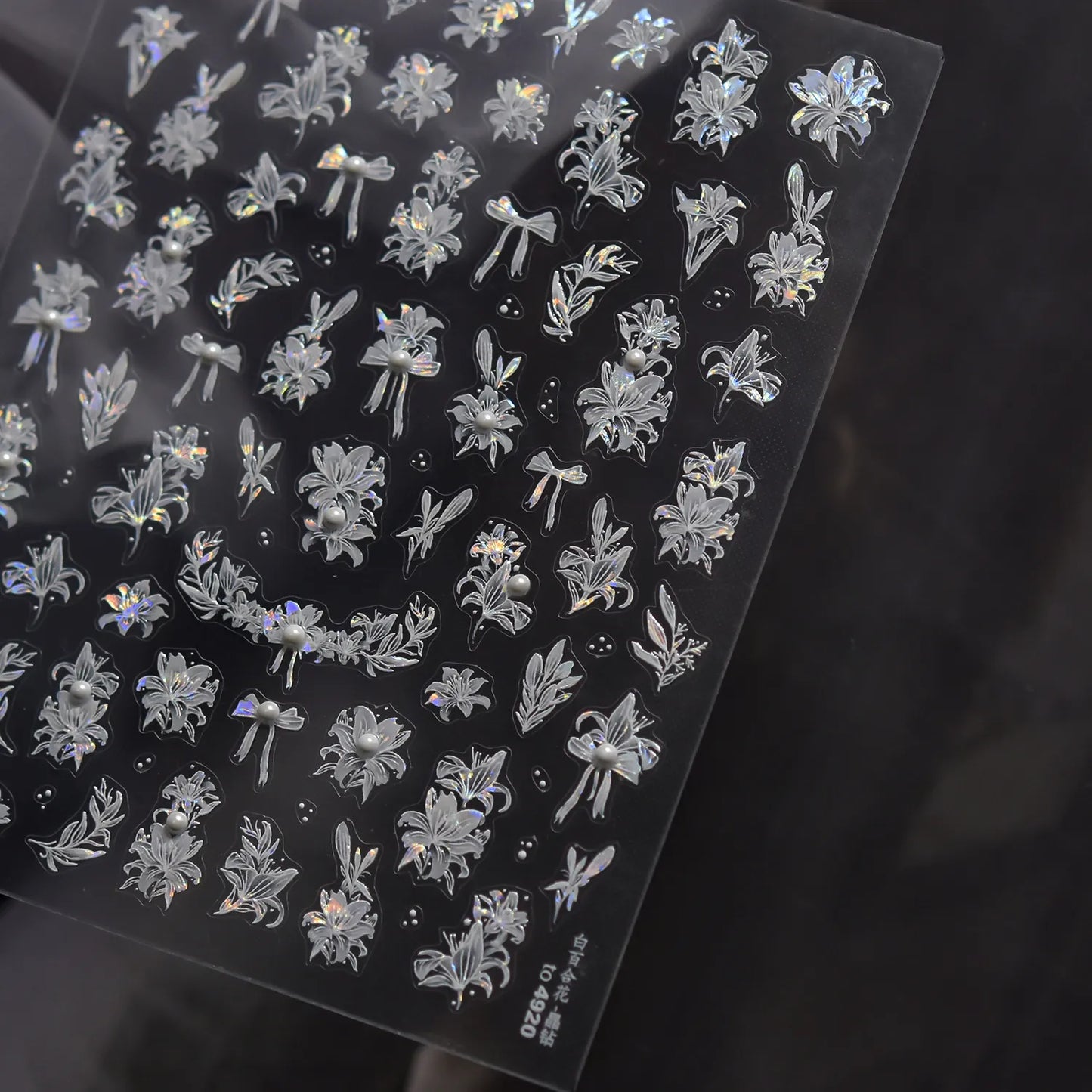 5D Embossed Floral Nail Stickers - White Lily & Rose Nail Art Decals 4920