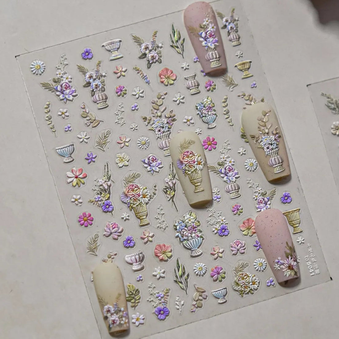 Coquette Angel 5D Nail Stickers | Rococo & Floral Vase Nail Art