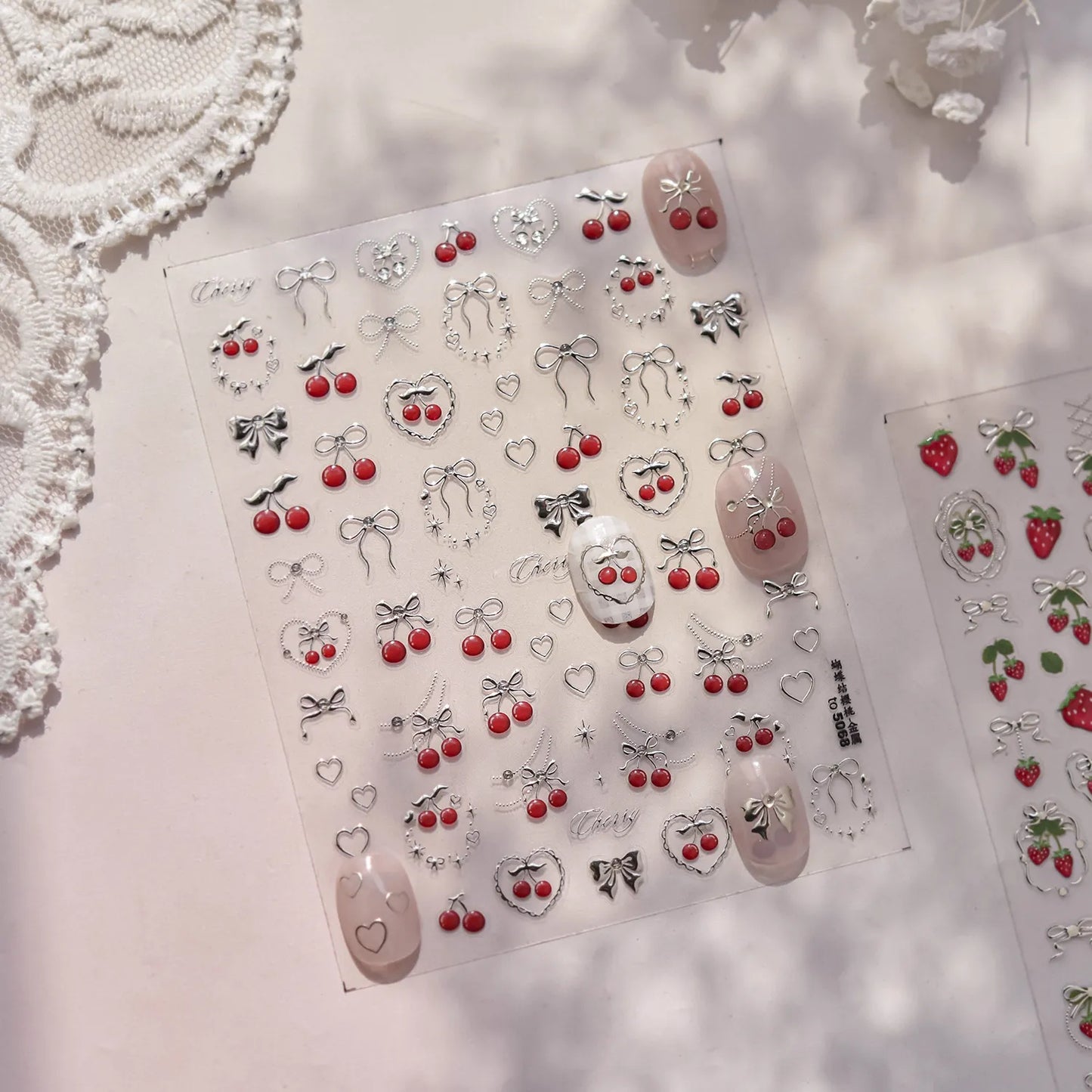 Cherry Nail Art Stickers Embossed Srawberry Sticker Decals to5068