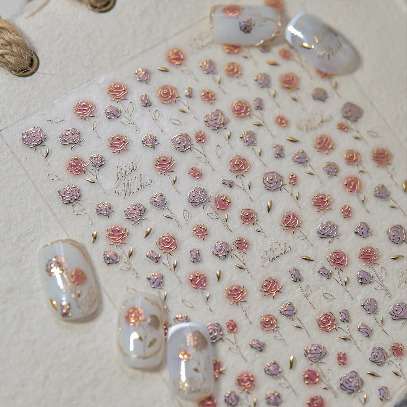 5D Embossed Gold Rose Nail Stickers | Metallic Floral Art