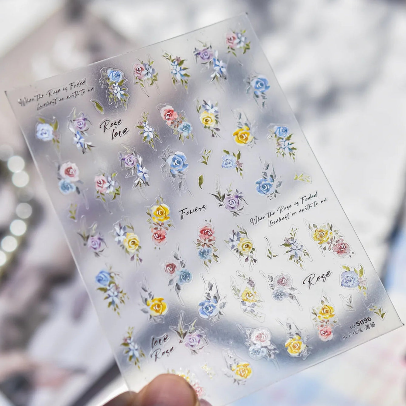 3D Watercolor Rose Nail Stickers | Elegant Floral Decals