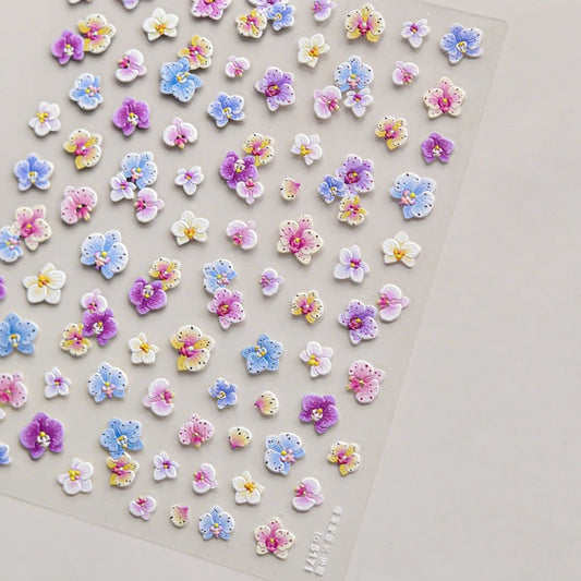 5D Embossed Orchid Nail Stickers | Realistic Floral Decals for Elegant Manicure