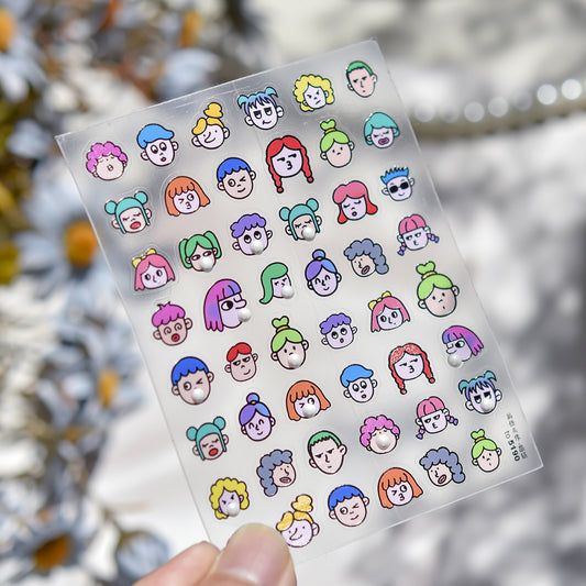 5D Y2K Cartoon Face Nail Stickers | Embossed Bubble Gum Girl Kawaii Nail Art to5190