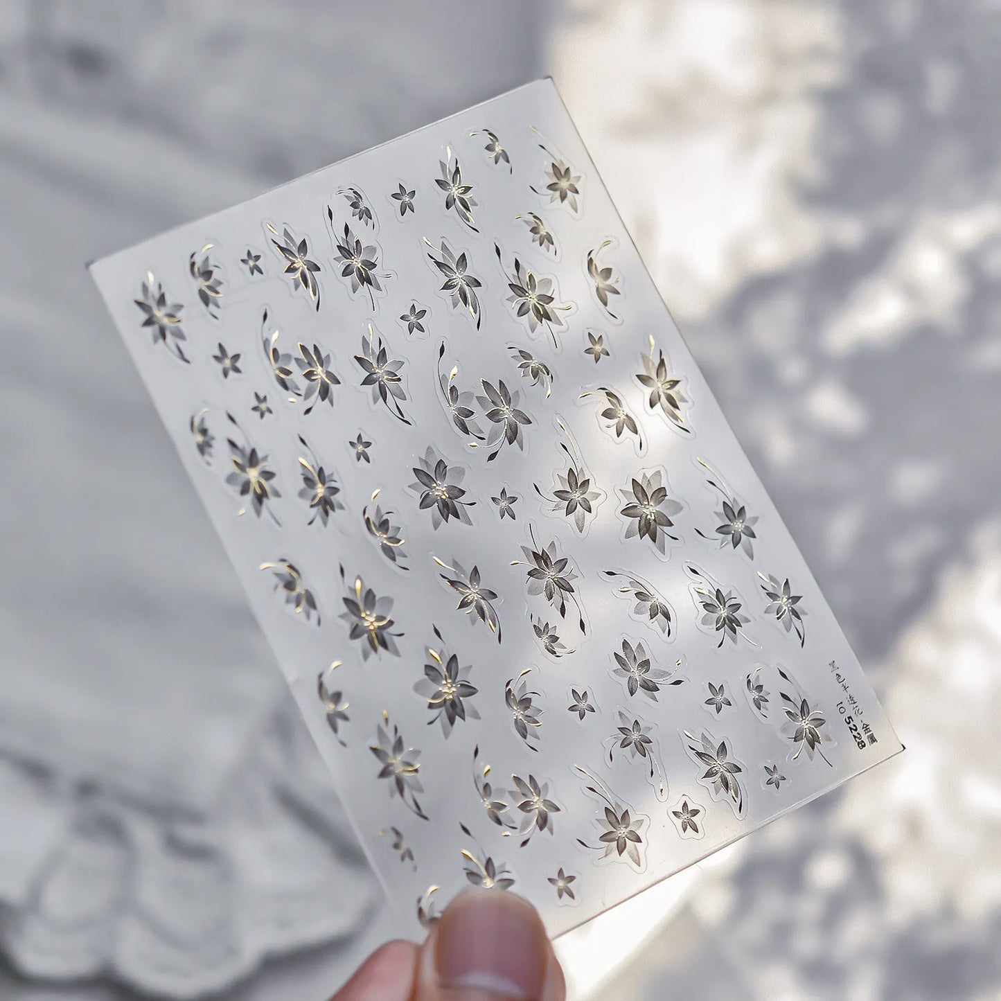 Elegant Sheer Floral Nail Stickers with Metallic Accents