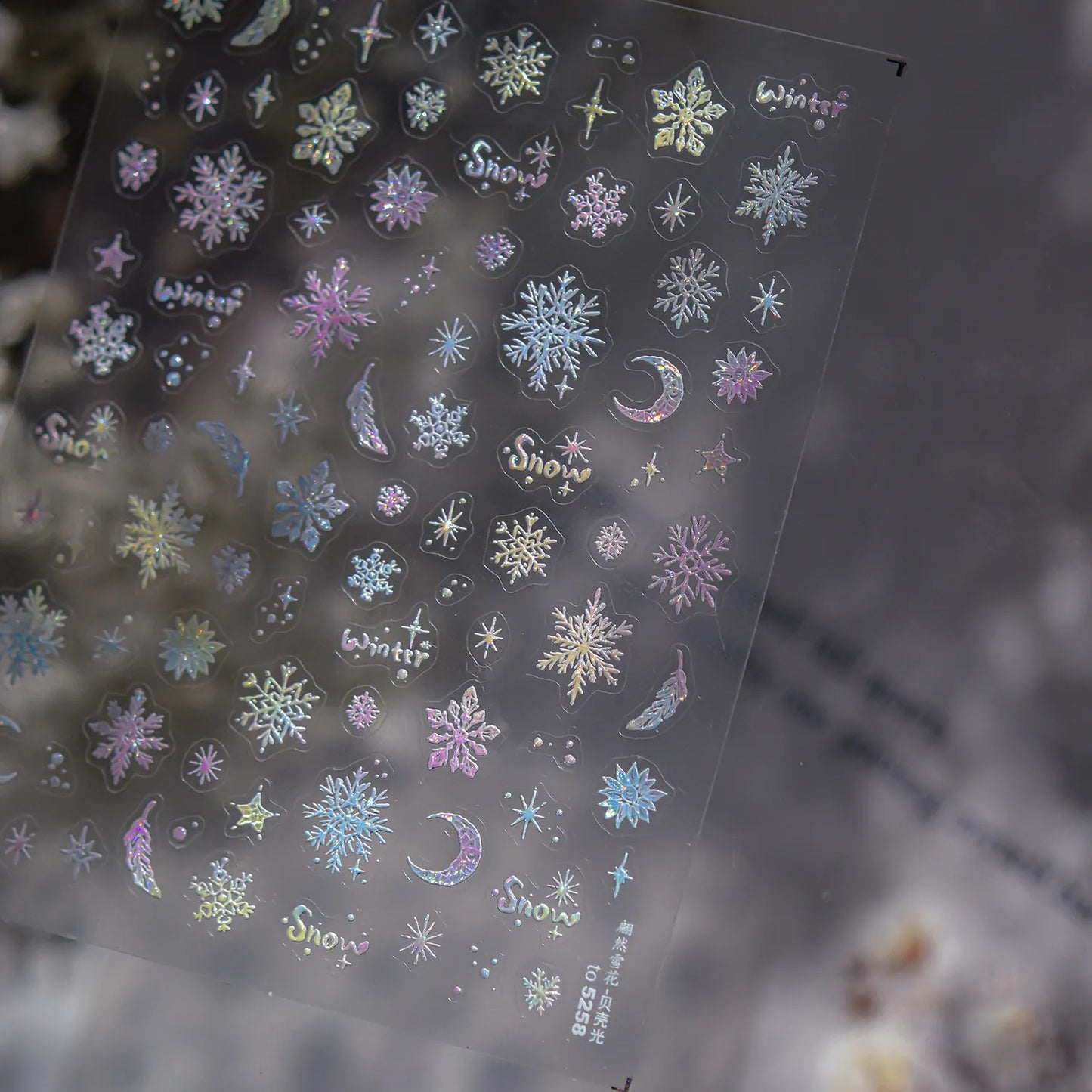Aurora Snowflake Nail Stickers | Iridescent Winter Holiday Nail Art Decals 5258