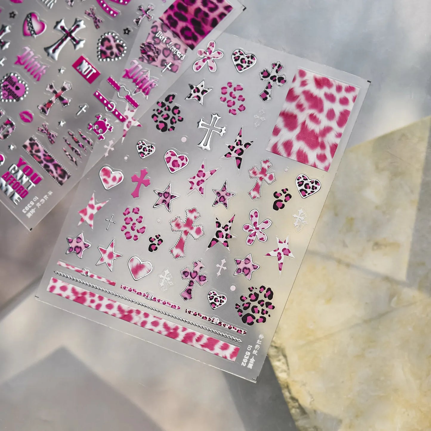 Leopard Print Nail Stickers - Y2K Punk Cross Skull DIY Decals