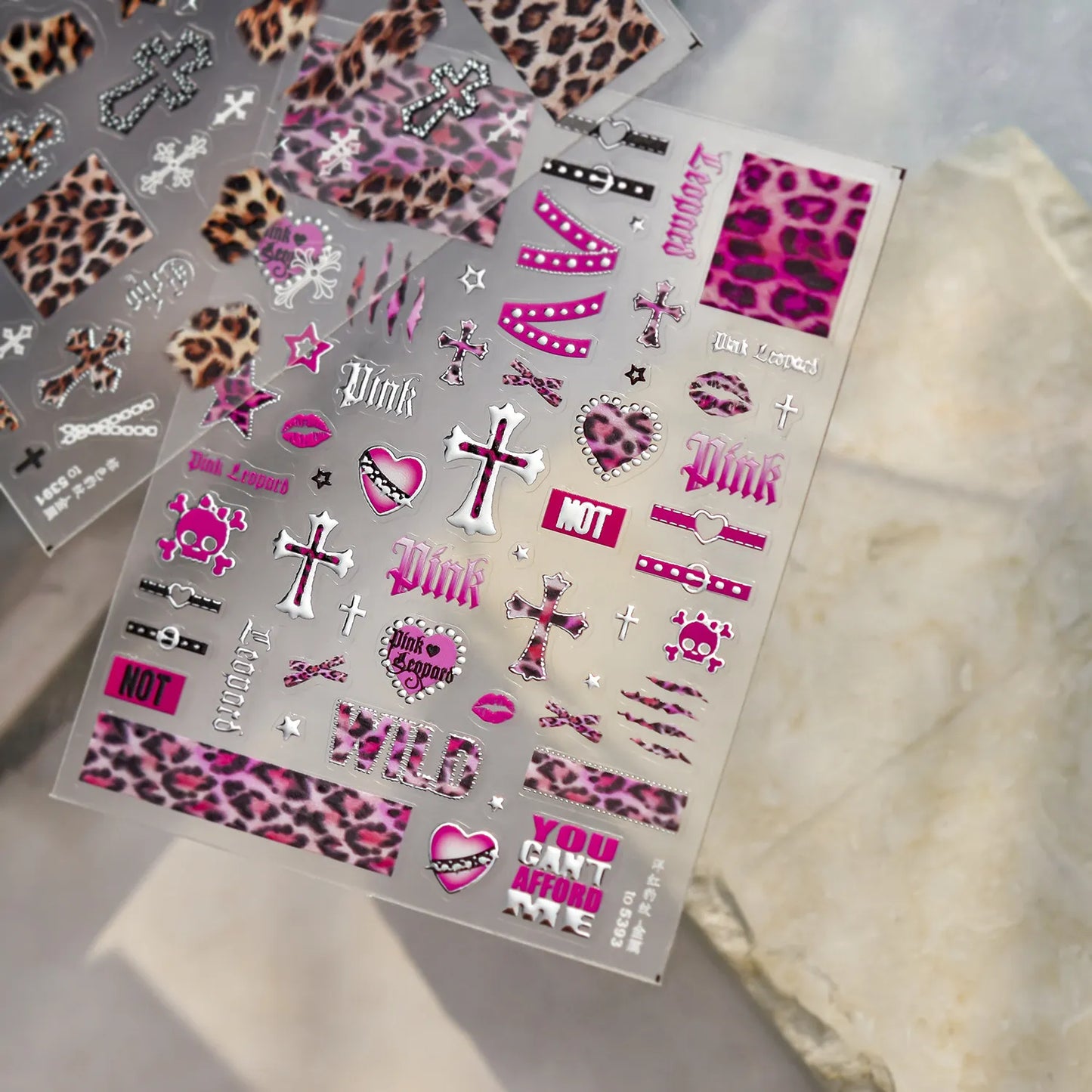 Leopard Print Nail Stickers - Y2K Punk Cross Skull DIY Decals