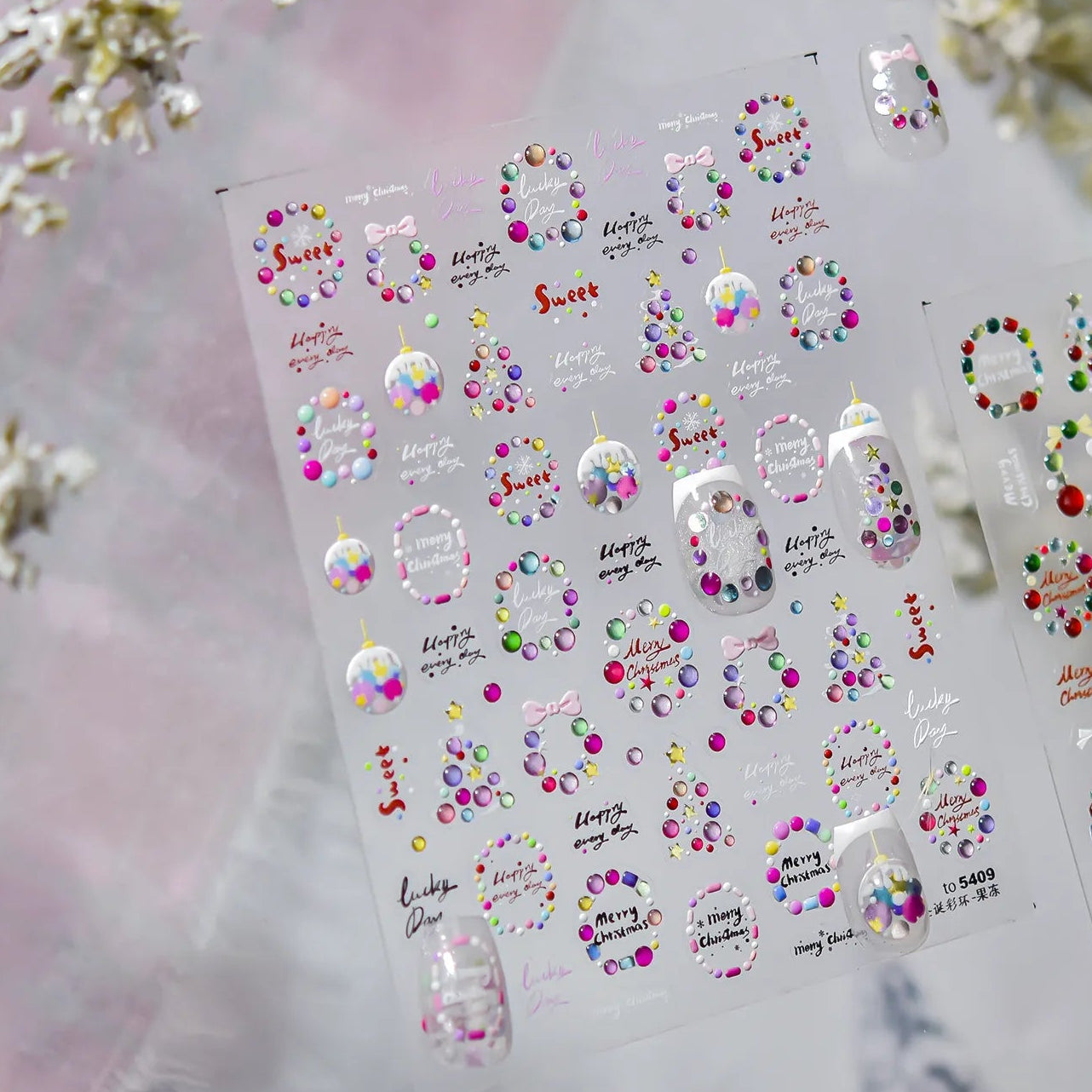 Candy Color Christmas Nail Stickers - Xmas Tree Ball Jelly Nail Decals